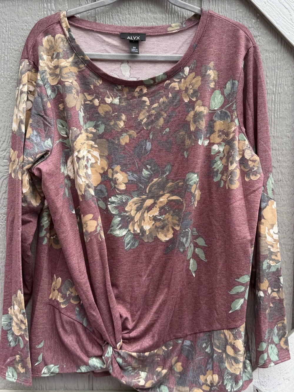 ALYX Mauve Floral Long Sleeve Knot Hem Top